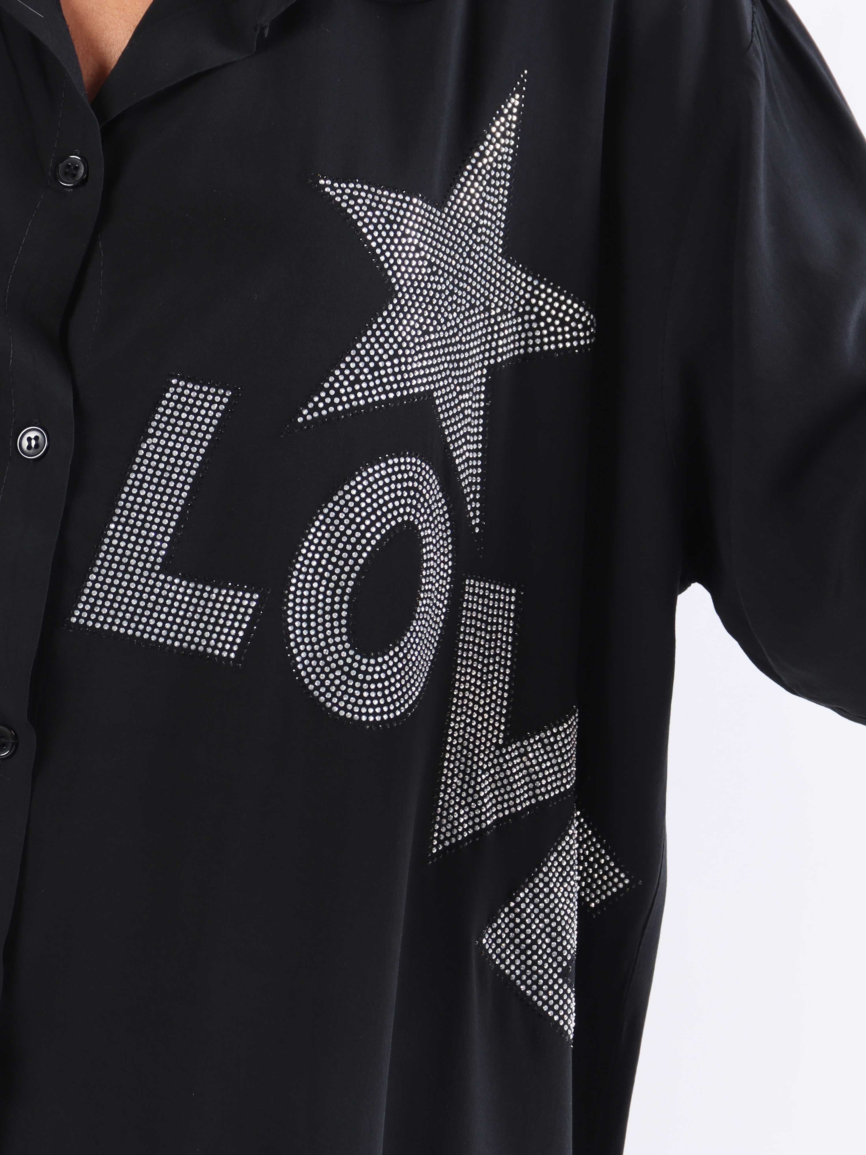 Love - Plus size-skjorta i viskos med ränder och stjärnor